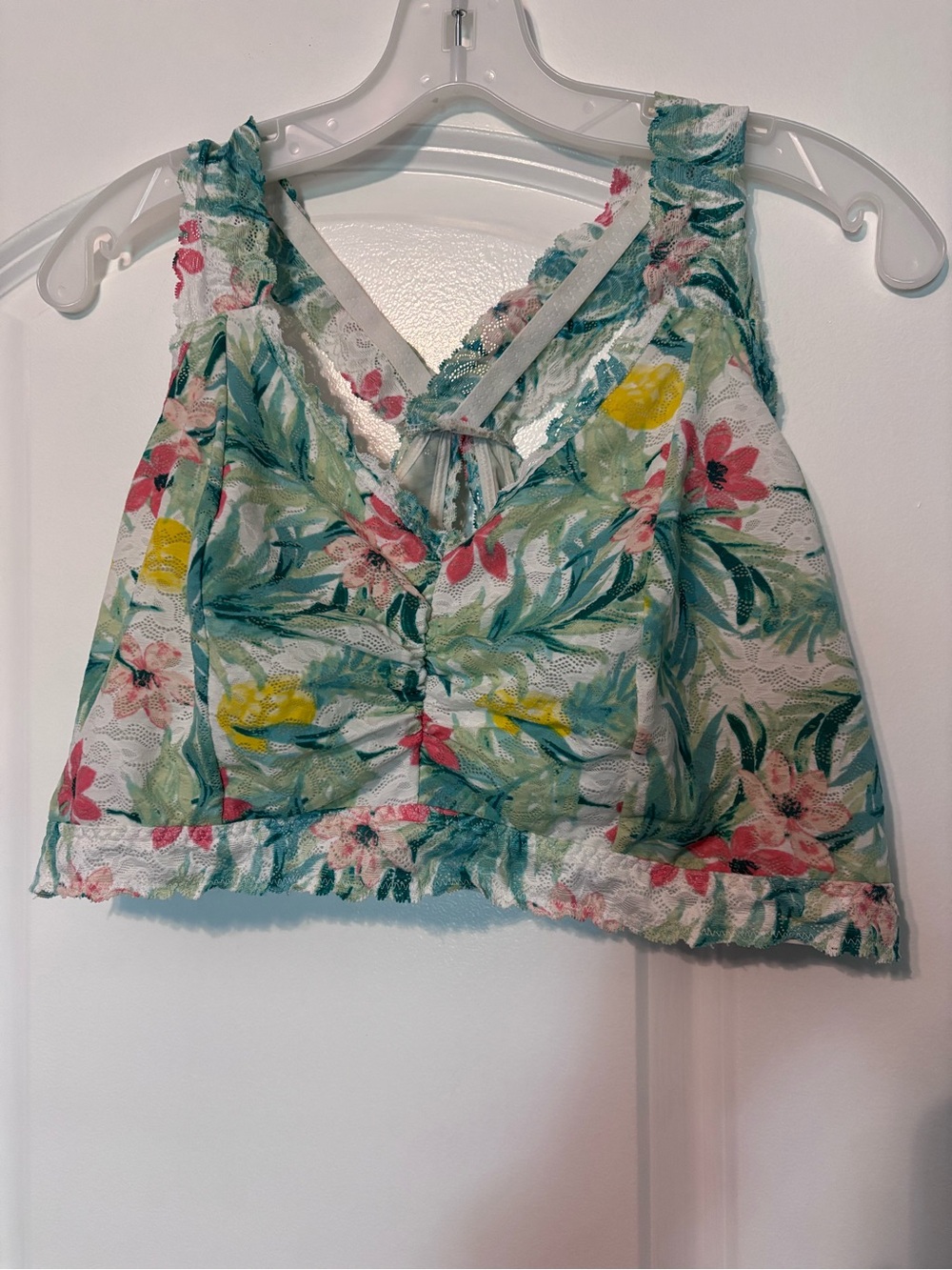 Cacique Floral Lace-Trim Bralette in Green, Yellow & Pink Size 22/24